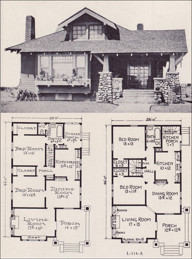 1922 Craftsman Style Bunglow House Plan, Bungalow Style House Plans